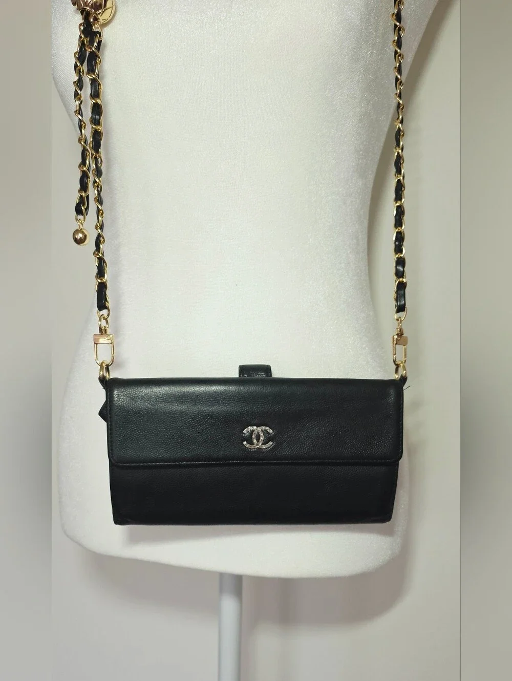 Authentic CHANEL Black  Leather Long Wallet